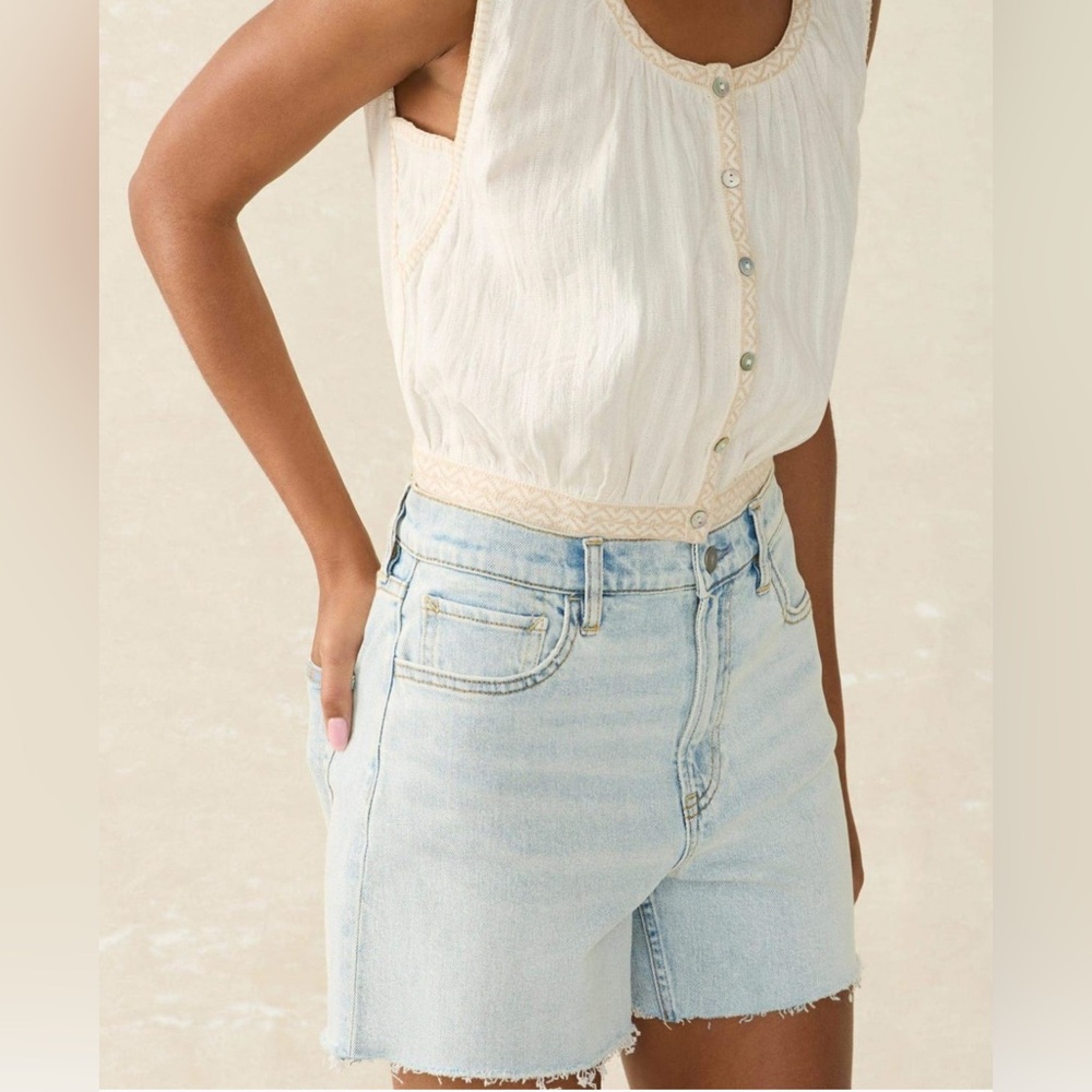 Faherty Isla Embroidered Sleeveless Top, Egert Cream, Organic Cotton, Size Small - Picture 3 of 11